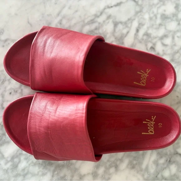 beek Red Leather Slide Sandals - Picture 2 of 6